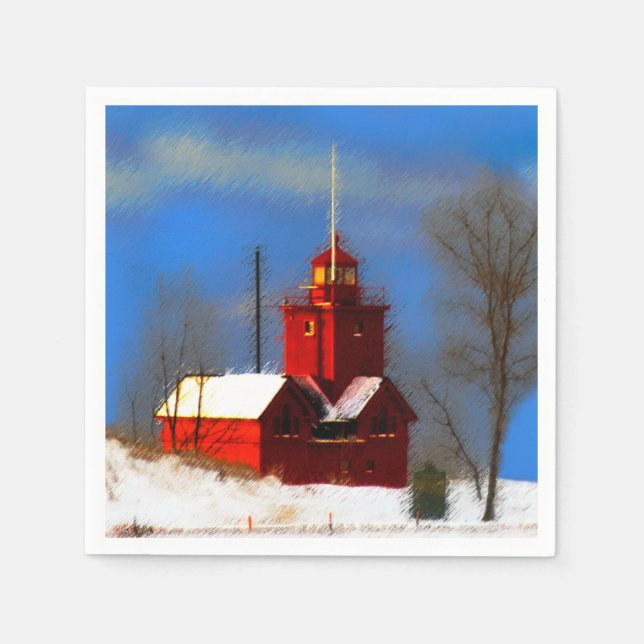 Serviette En Papier Peinture de phare rouge - Art original (Devant)