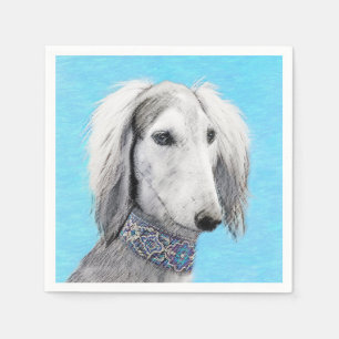 Serviette En Papier Peinture de Saluki (Argent) - Joli art original de