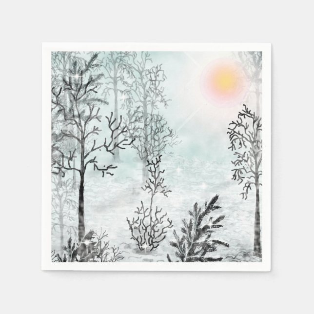 Serviette En Papier Peinture d'hiver, Noël, hiver, aquarelle (Devant)