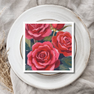 Serviette En Papier Peinture florale de roses rouges