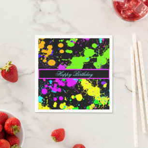 Serviette En Papier Peinture Néon Rose Vert Violet Jaune Joyeux Annive