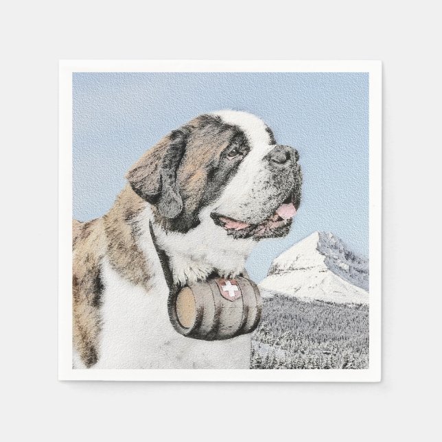 Serviette En Papier Peinture Saint Bernard - Cute Original Chien Art (Devant)