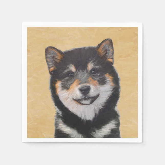 Serviette En Papier Peinture Shiba Inu (Noir et Tan) - Art Chien (Devant)