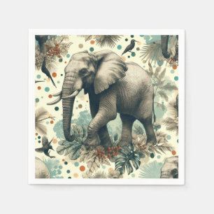 Serviette En Papier Peinture vintage sur la jungle des éléphants