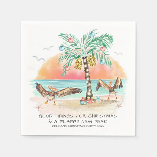 Serviette En Papier Pélican Palm Tree Funny Tropical Christmas Party (Devant)