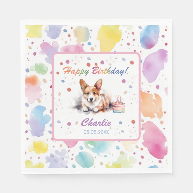 Serviette En Papier Pembroke Welsh Corgi Aquarelle Papier (Devant)