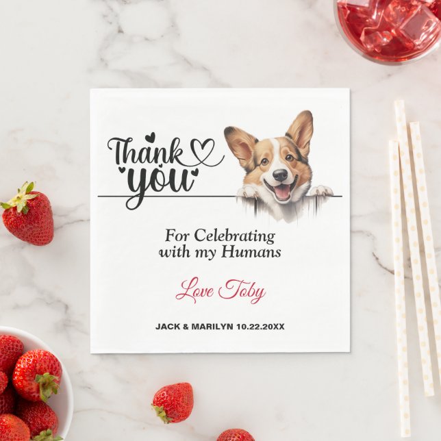 Serviette En Papier Pembroke Welsh Corgi Merci Mariage (En situation)