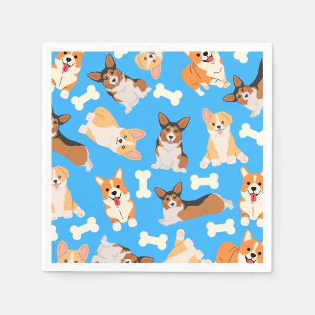 Serviette En Papier Pembroke Welsh Corgi Motif bleu (Devant)