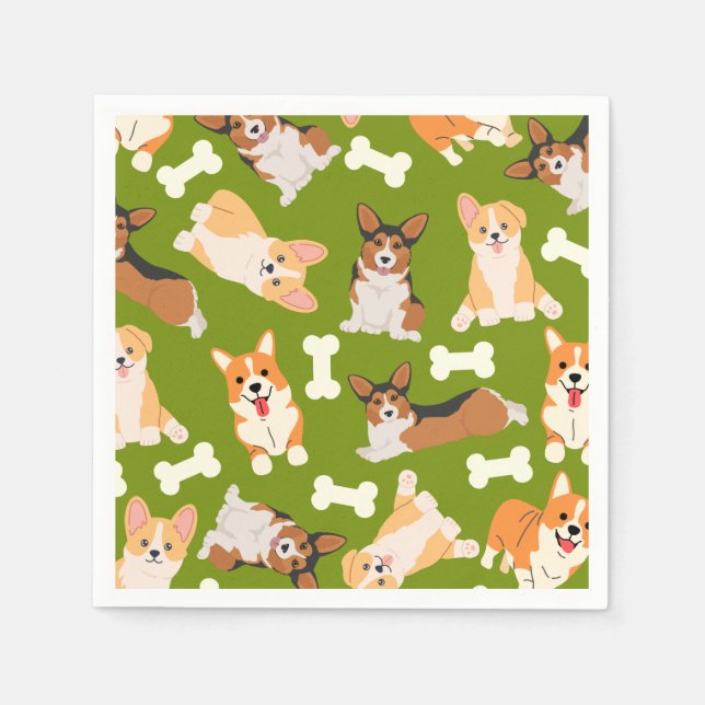 Serviette En Papier Pembroke Welsh Corgi Motif Vert (Devant)