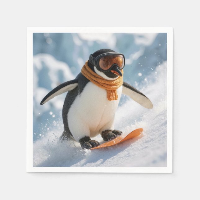 Serviette En Papier Penguin Snowboarding Downhill (Devant)