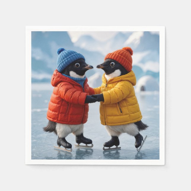 Serviette En Papier Penguins Ice Skating  (Devant)