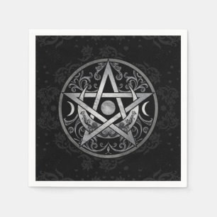 Serviette En Papier Pentagramme - Argent et Noir