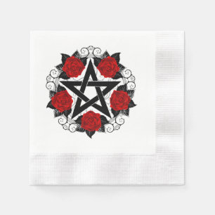 Serviette En Papier Pentagramme aux roses rouges