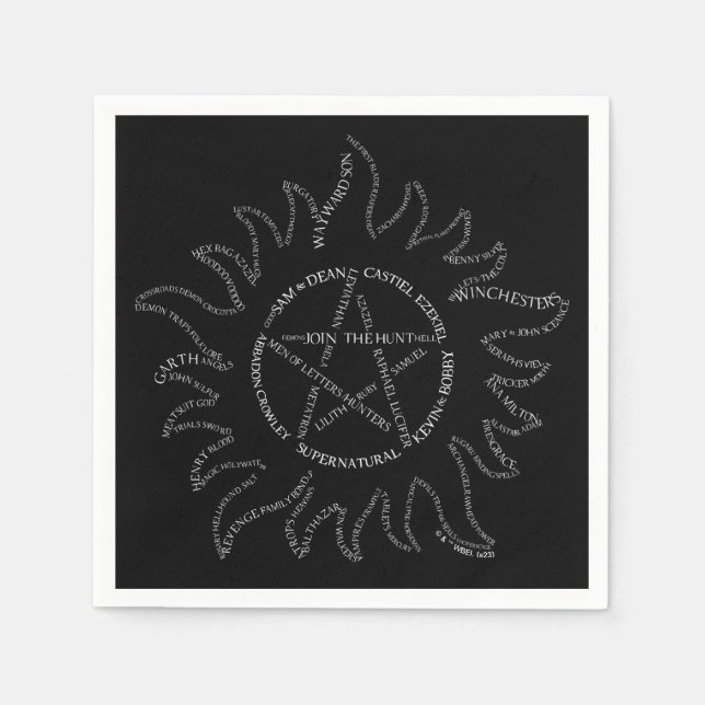 Serviette En Papier Pentagramme de typographie surnaturelle (Devant)