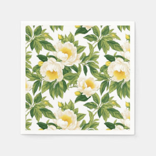 Serviette En Papier Peonies de Claire de Lune blanches et jaunes
