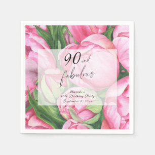 Serviette En Papier Peonies Floral Rose 90e fête d'anniversaire