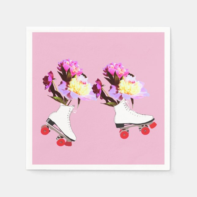 Serviette En Papier Peonies, Roller Skates Cocktail Napkin (Devant)