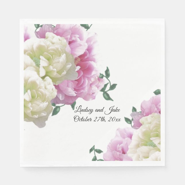 Serviette En Papier Peonies rose et ivoire Mariage Papier serviettes (Devant)
