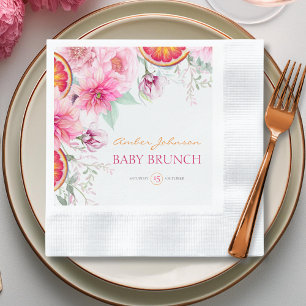 Serviette En Papier Peonies roses et Baby shower d'agrumes