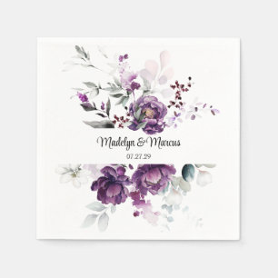 Serviette En Papier Peonies violettes Mariage floral serviettes