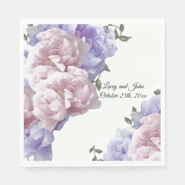 Serviette En Papier Peonies violettes rose Mariage Papier serviettes (Devant)