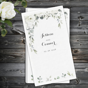 Serviette En Papier Peony blanc Eucalyptus Verdure Vin Mariage