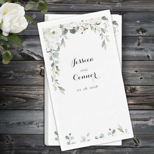 Serviette En Papier Peony blanc Eucalyptus Verdure Vin Mariage (Créateur téléchargé)