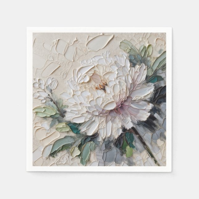 Serviette En Papier Peony blanc Impasto Art (Devant)