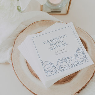 Serviette En Papier Peony Garden Dusty Blue Floral Fête des mariées