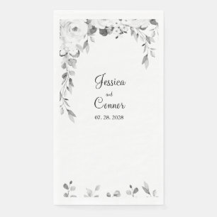 Serviette En Papier Peony noir & blanc Mariage de vigne vert