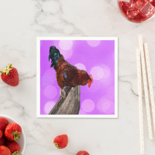 Serviette En Papier Perché en Majesté : coq sur Dreamy Purple Glow