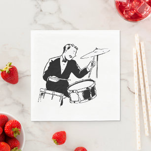 Serviette En Papier Percussionniste de jazz batteur vintage milieu du 