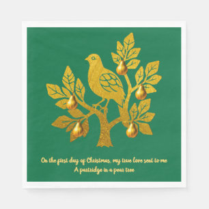 Serviette En Papier Perdrix dans un arbre de Noël vert or