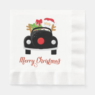 Serviette En Papier Père Noël amusant en voiture Papier de Noël Naples