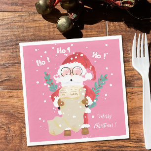 Serviette En Papier Père Noël Avec Liste Papier De Noël Rose