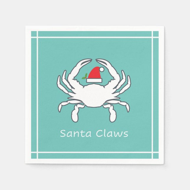 Serviette En Papier Père Noël Claws Nautique Holiday Napkin Seafoam (Devant)
