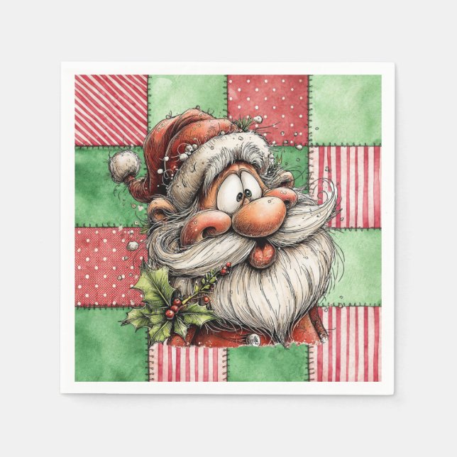 Serviette En Papier Père Noël de dessin animé drôle riant (Devant)