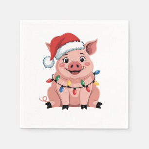 Serviette En Papier Père Noël de Noël cochon chapeau de Noël vacances