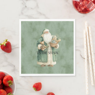 Serviette En Papier Père Noël en manteau vert jouets de Noël
