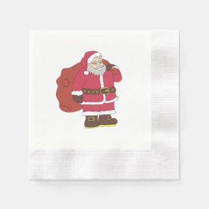 Serviette En Papier Père Noël en rouge avec sac de cadeaux et lunettes