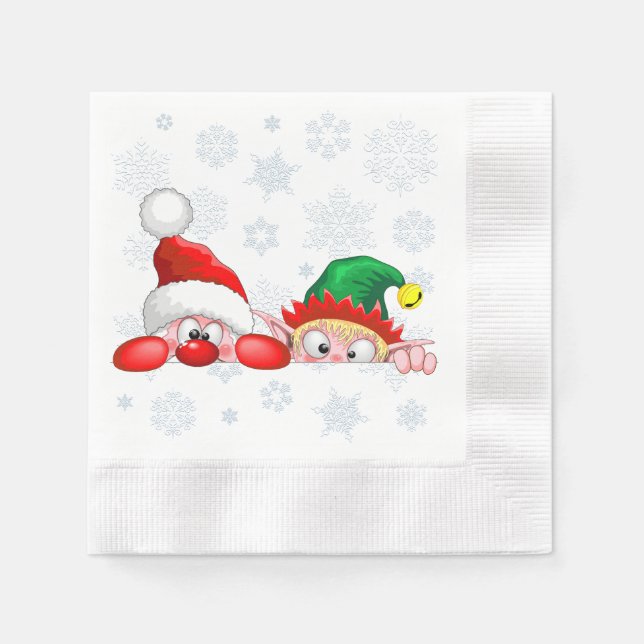 Serviette En Papier Père Noël et Elf Cute et drôle Caractères Pékin (Devant)