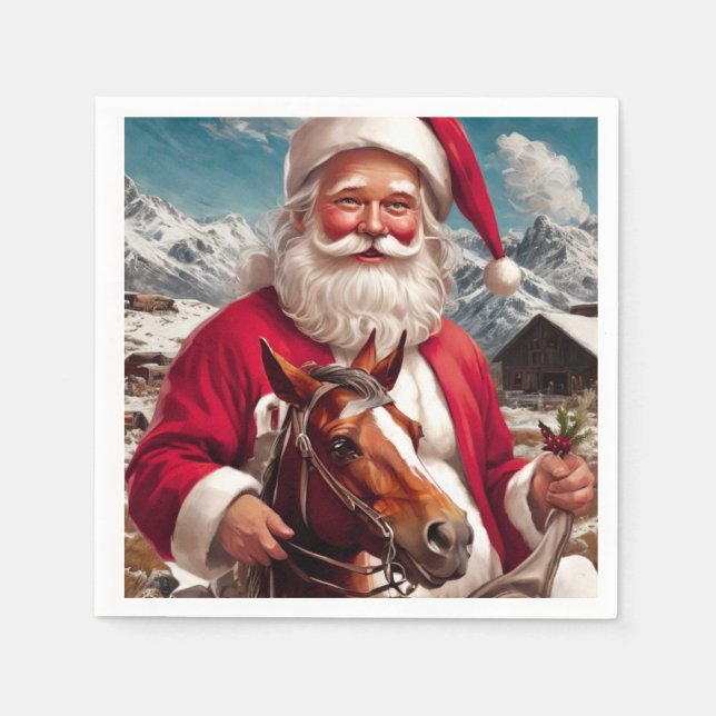 Serviette En Papier Père Noël et son cheval des Rocheuses (Devant)