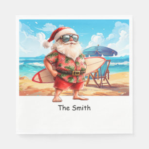 Serviette En Papier PÈRE NOËL fait du Surf sur la Plage de Fond