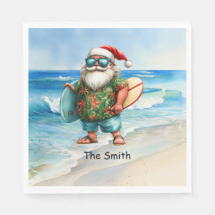 Serviette En Papier PÈRE NOËL fait du Surf sur la Plage de Fond
