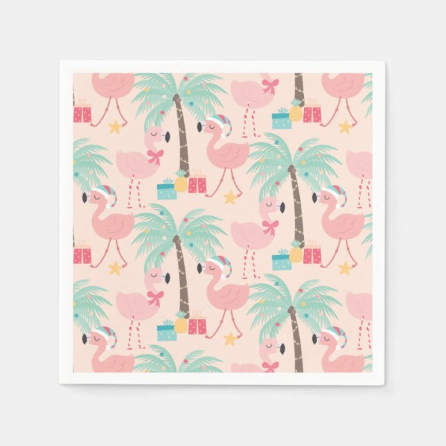 Serviette En Papier Père Noël Flamant rose - Fun rose Tropical Noël (Devant)