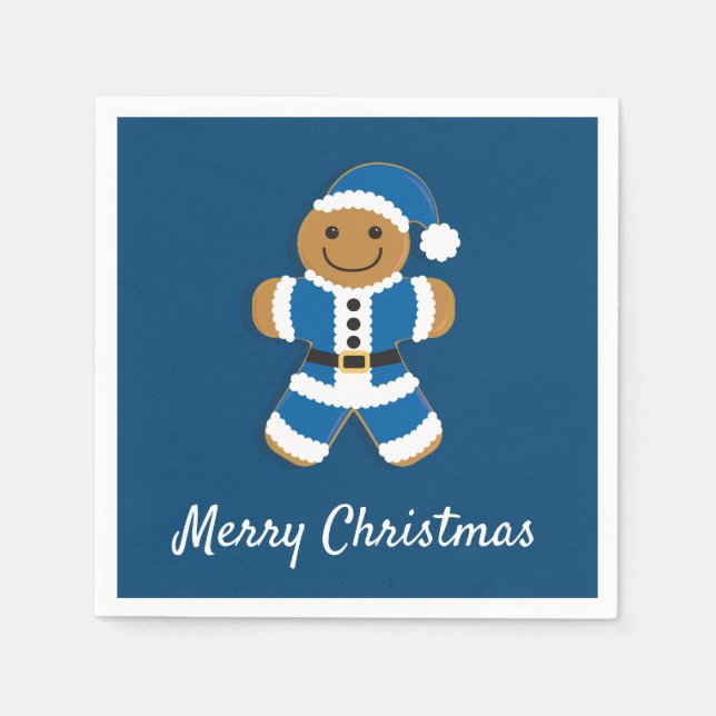 Serviette En Papier Père Noël Gingpain homme bleu | Papier Napkin (Devant)