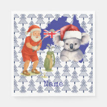 Père Noël Golfer avec ours Koala sur la carte Aust