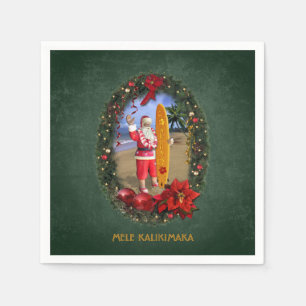 Serviette En Papier Père Noël hawaïenne avec Surfboard à la plage
