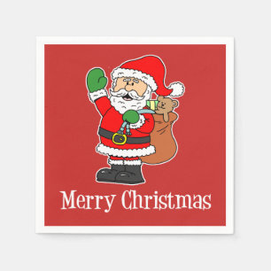 Serviette En Papier Père Noël Joyeux Noël mignon dessin animé (RED)