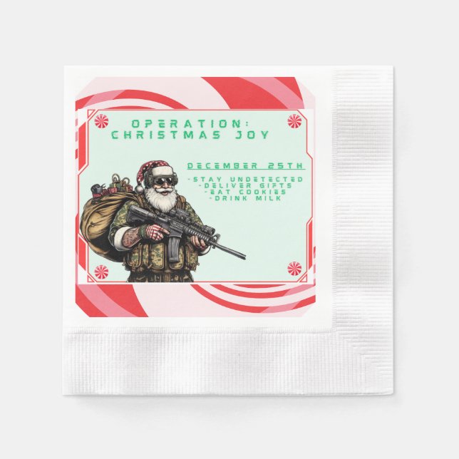 Serviette En Papier Père Noël militaire drôle de Noël (Devant)